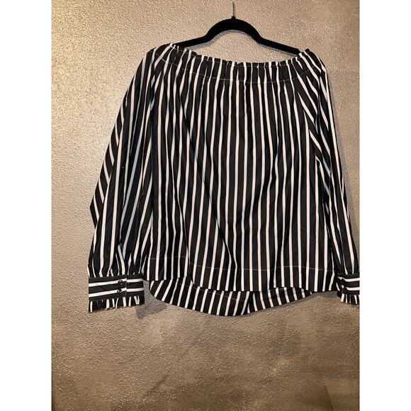 J Crew Preppy Academia Stripe  Off the Shoulder Bow Tie Long Sleeve Top - Picture 6 of 11